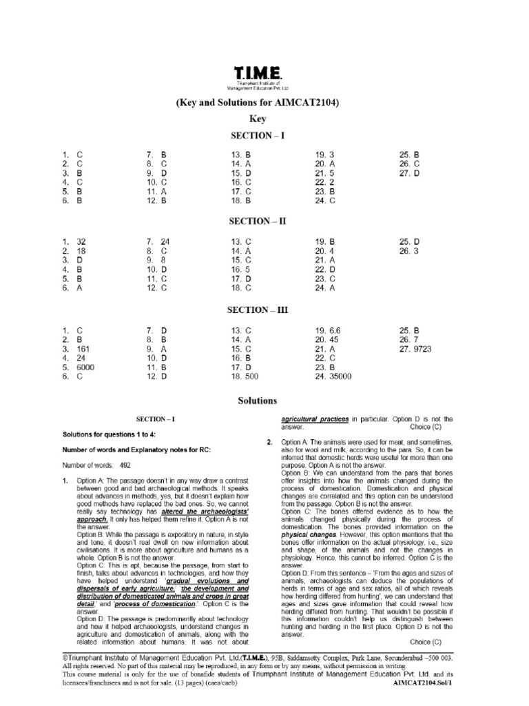 Aimcat 2104 | PDF