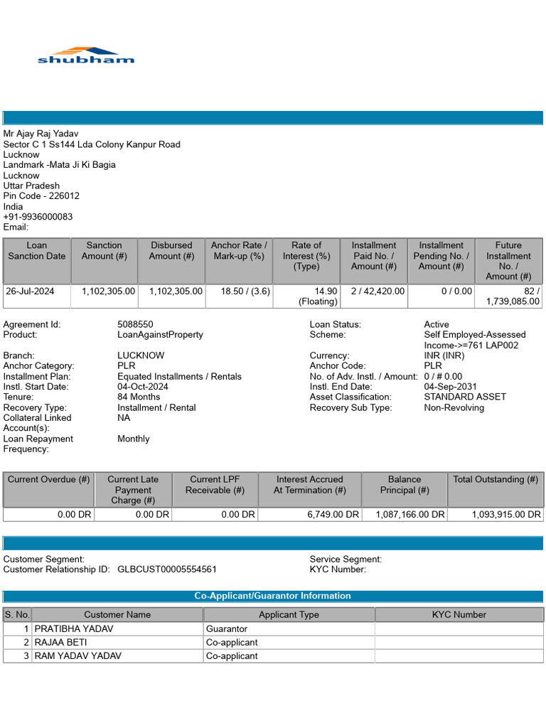 Loan Account Statement for Ajay Yadav | PDF | Payments | Banks