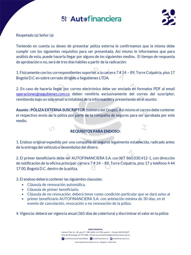 AUTOFINANCIERA | PDF | Póliza de seguros