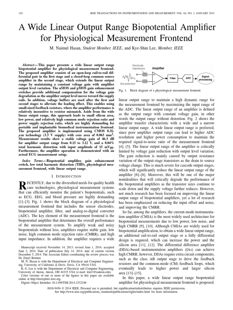 Wide Linear Output Biopotential Amplifier | PDF | Amplifier | Mosfet