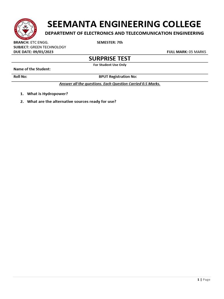 Surprise Test | PDF