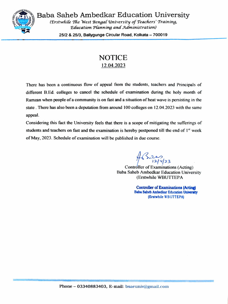 Baba Saheb Ambedkar Education University: Notice | PDF