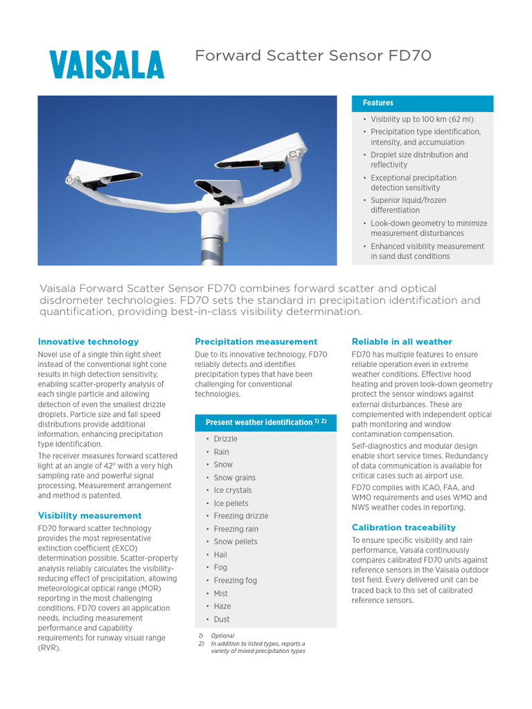 Vaisala FD70 Forward Scatter Sensor | PDF | Precipitation | Snow