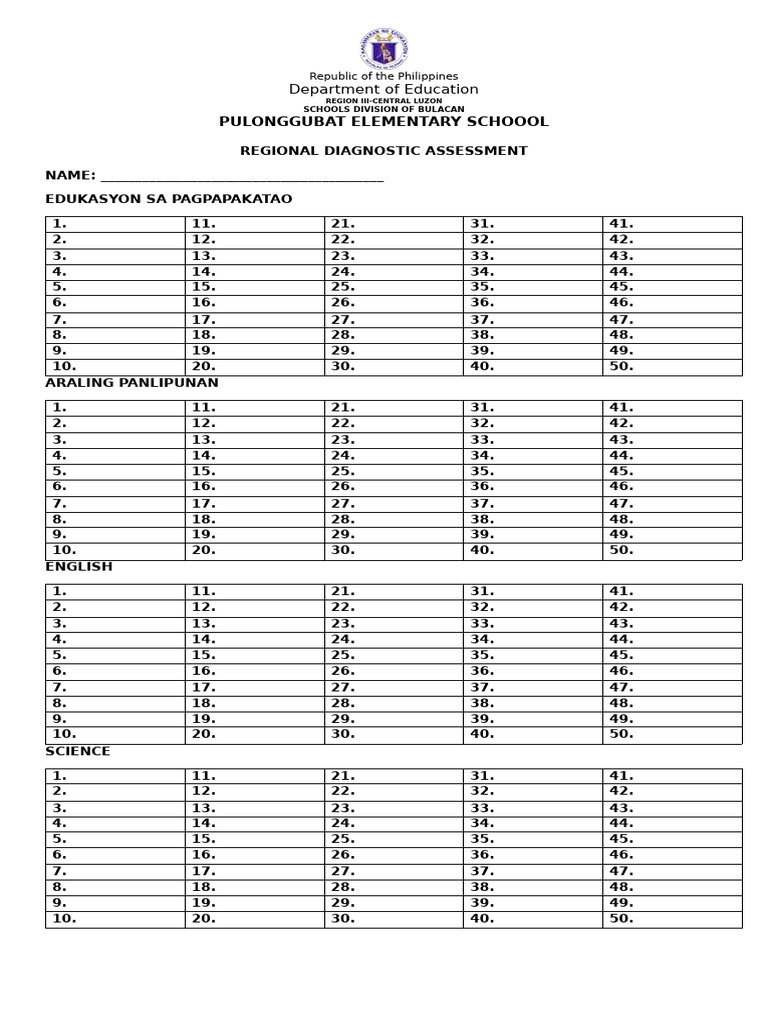 RDA_ANSWER-SHEET | PDF | Philippines