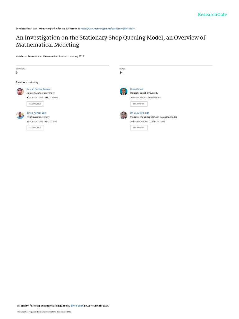 Stationary Shop Queuing Model Analysis | PDF | Applied Mathematics