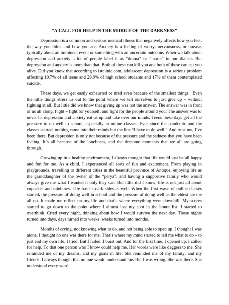 A Call For Help in The Middle of Darkness | PDF | Anxiety | Thought