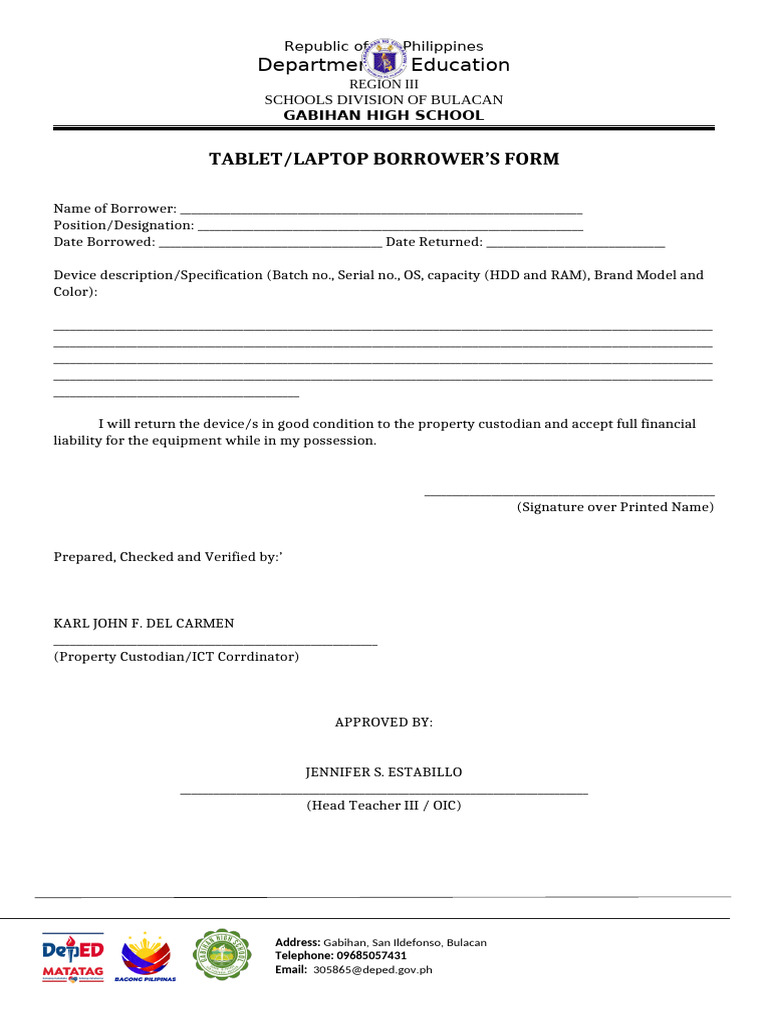 DCP Laptop Borrower's Form | PDF