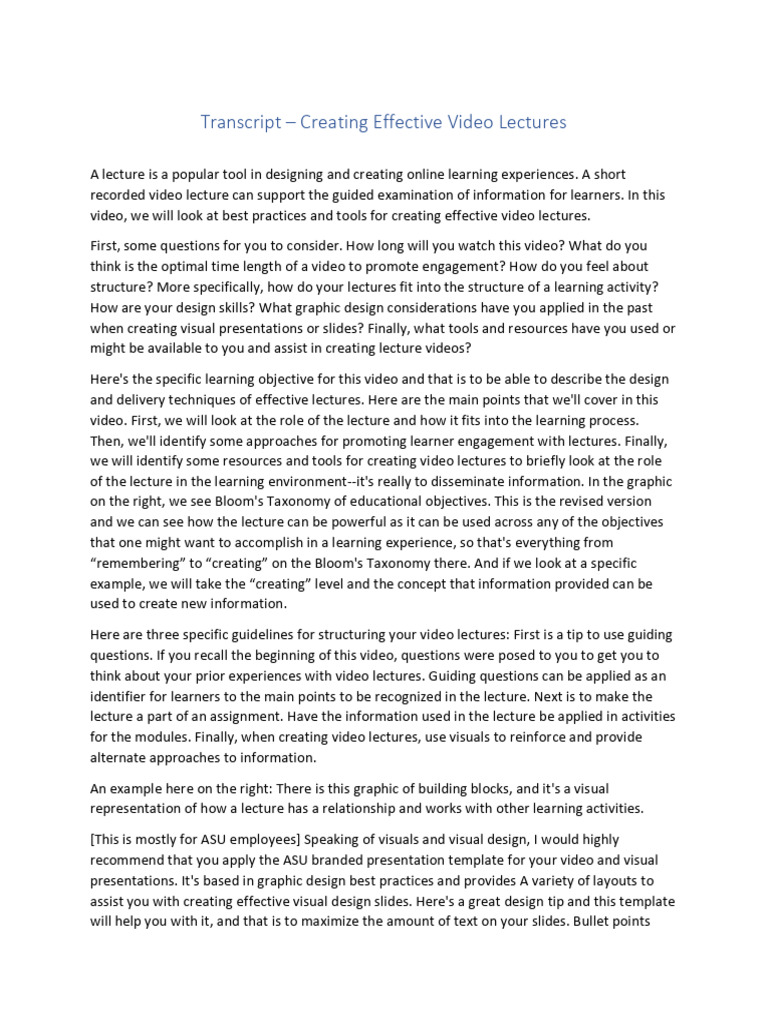 Transcript_-_Creating_Effective_Video_Lectures | PDF | Learning ...