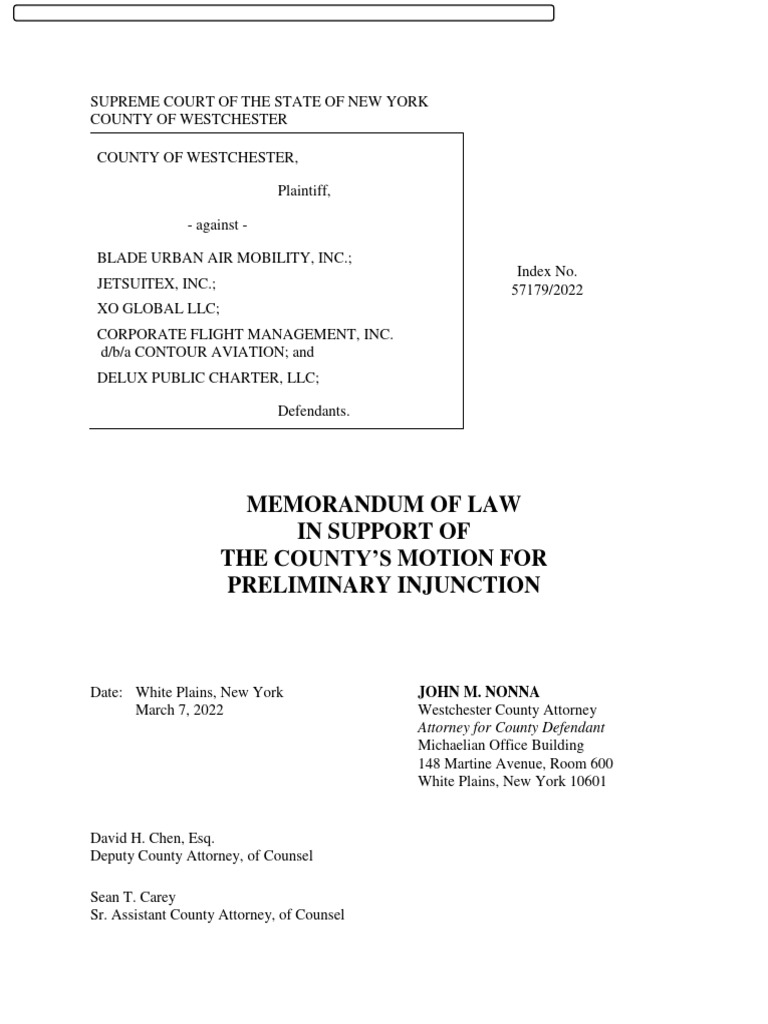 Westchester v. Blade: Injunction Motion | PDF | Federal Preemption ...