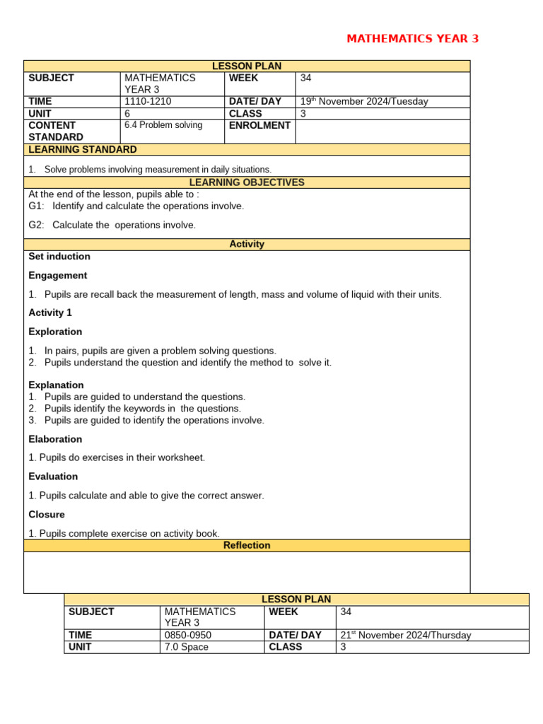 Year 3 Mathematics Lesson Plans | PDF | Shape | Elementary Geometry