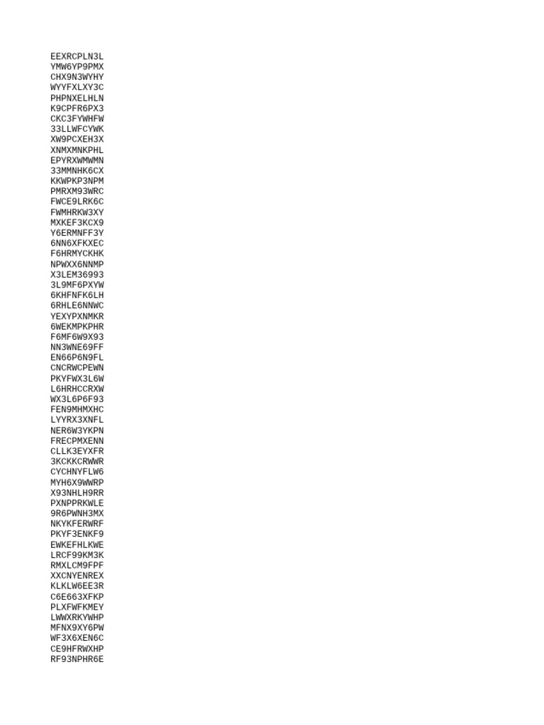 Unique Code List for Reference | PDF