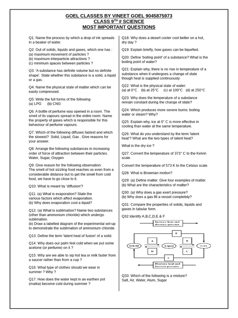 Science Important Question | PDF | Metals | Chemical Substances
