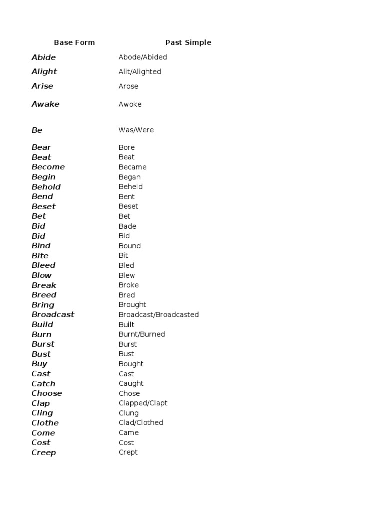 Past Simple Verb Forms Guide | PDF | Language Arts & Discipline