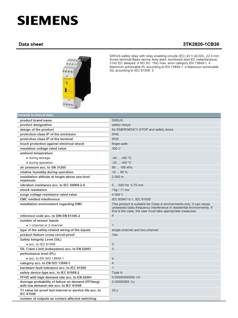 3TK28201CB30 Datasheet en | PDF | Relay | Alternating Current