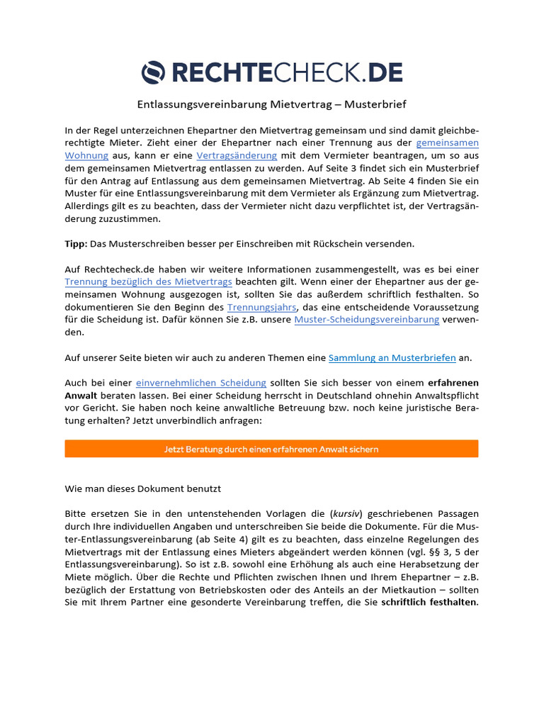 Musterbrief Entlassung Mietvertrag | PDF