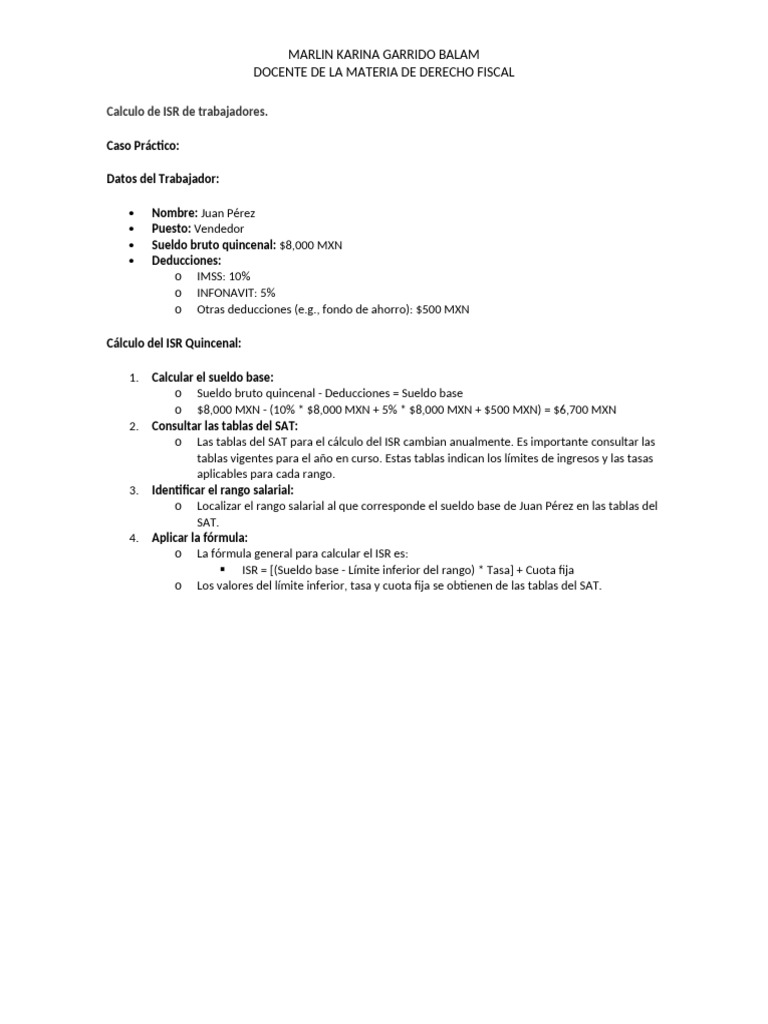 Cálculo de ISR Quincenal para Trabajadores | PDF | Impuesto sobre la ...