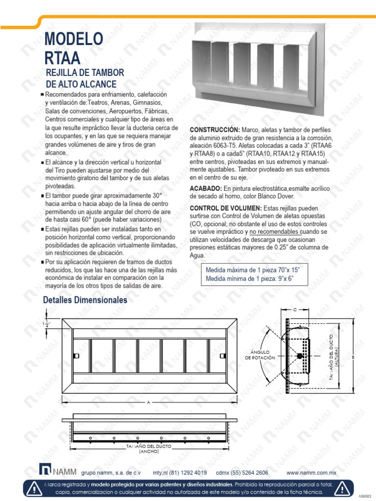 Rejilla de Tambor RTAA: Especificaciones y Uso | PDF