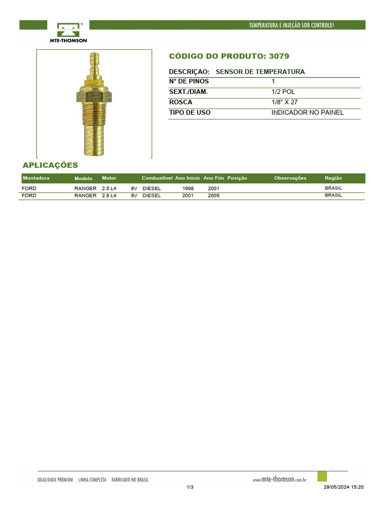 Sensor de Temperatura Ford Ranger 3079 | PDF | Tecnologia de veículos ...