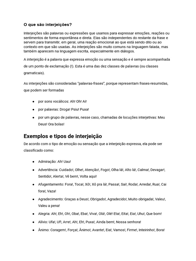 O que são interjeições | PDF | Emoções | Unidades semânticas