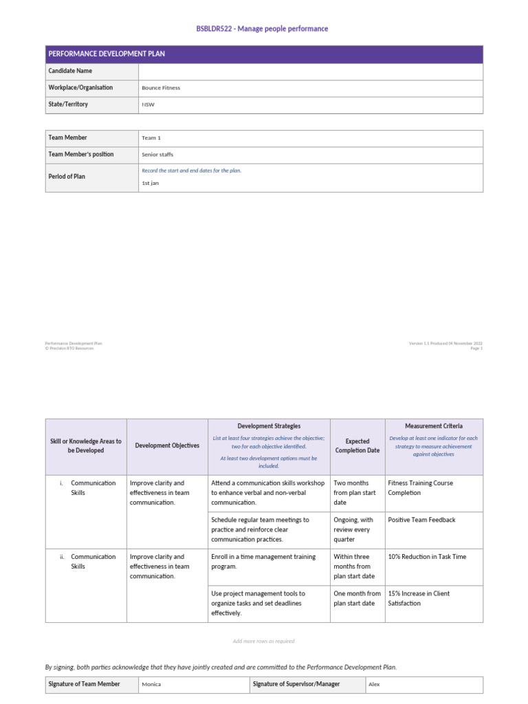 BSBLDR522-Performance-Development-Plan-Template- | PDF | Communication ...