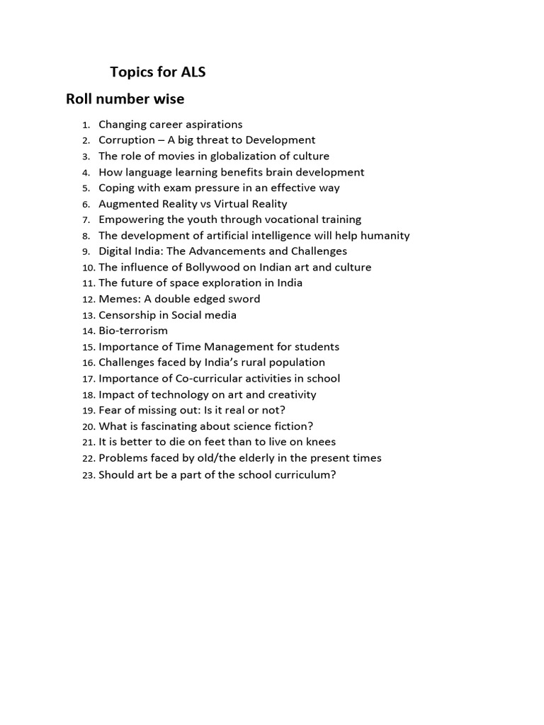 Topics For ALS | PDF