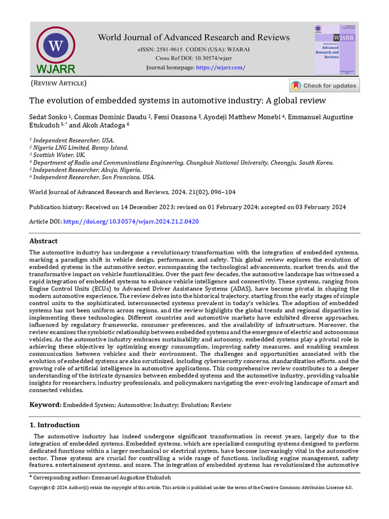 The Evolution of Embedded Systems in Automotive Industry: A Global ...