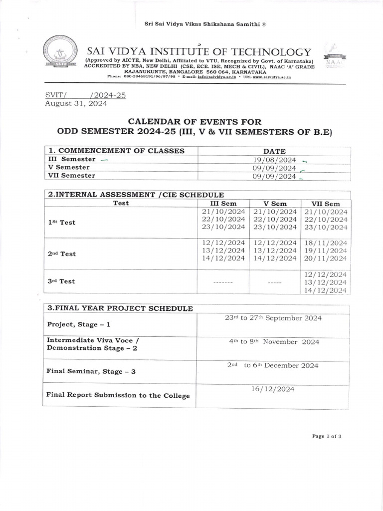 Calendar of Events For (ODD Sem 2024-25 | PDF | Academic Term | Public ...