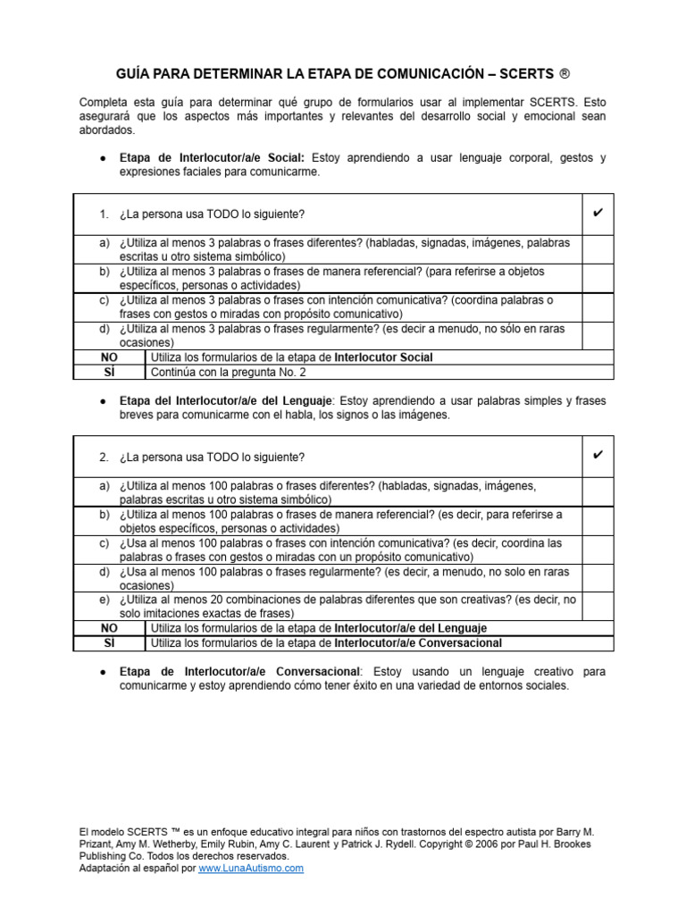 PASO 1 Guía para Determinar La Etapa de Comunicación SCERTS | PDF ...