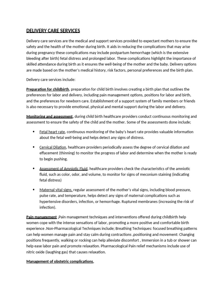 Postnatal Care and Delivery Services | PDF | Childbirth | Caesarean Section