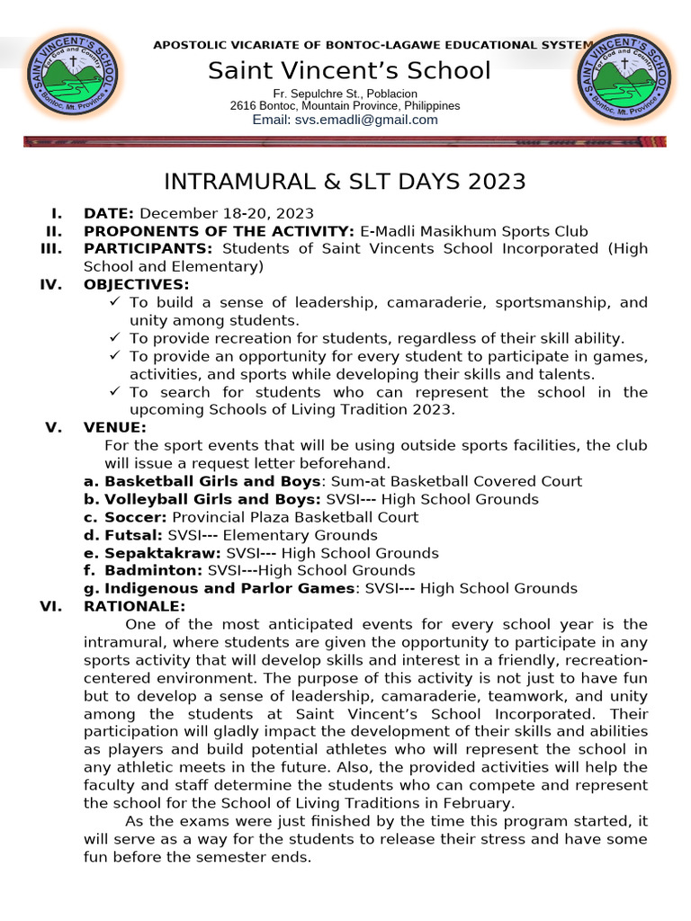 Saint Vincent's 2023 Intramurals & SLT | PDF