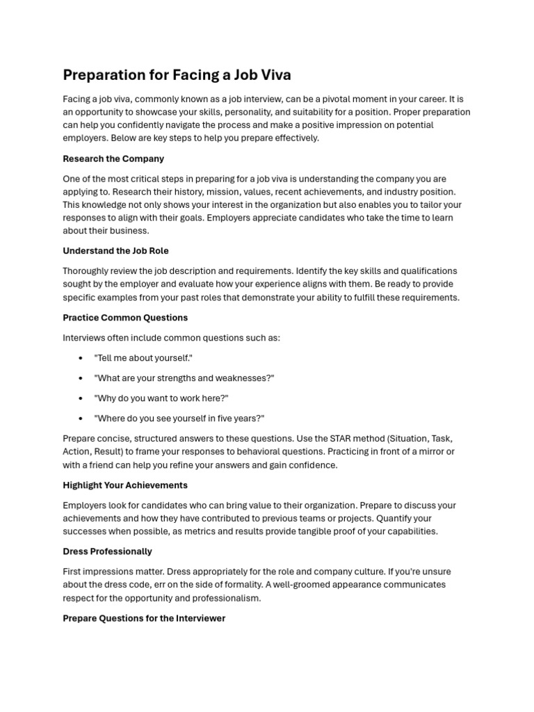 Job Viva Preparation Guide | PDF | Job Interview | Cognition