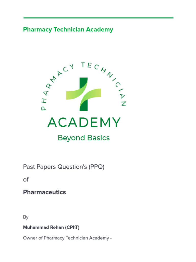 Pharmaceutics Past Papers for Technicians | PDF | Pharmacy | Medicine