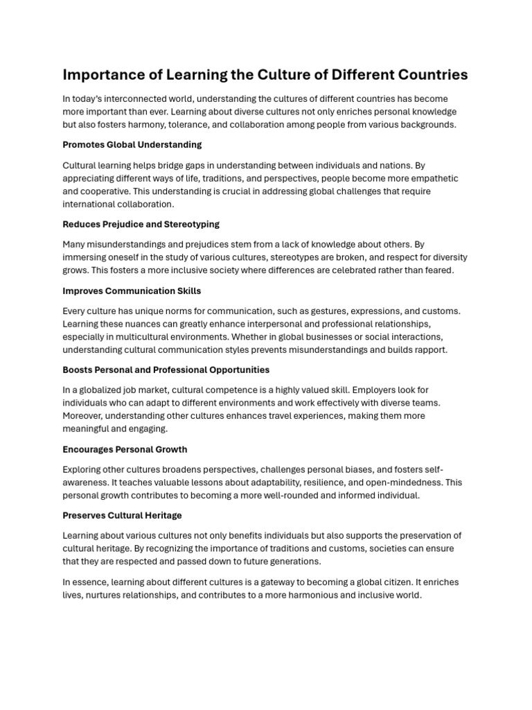 Benefits of Learning Global Cultures | PDF | Communication | Learning
