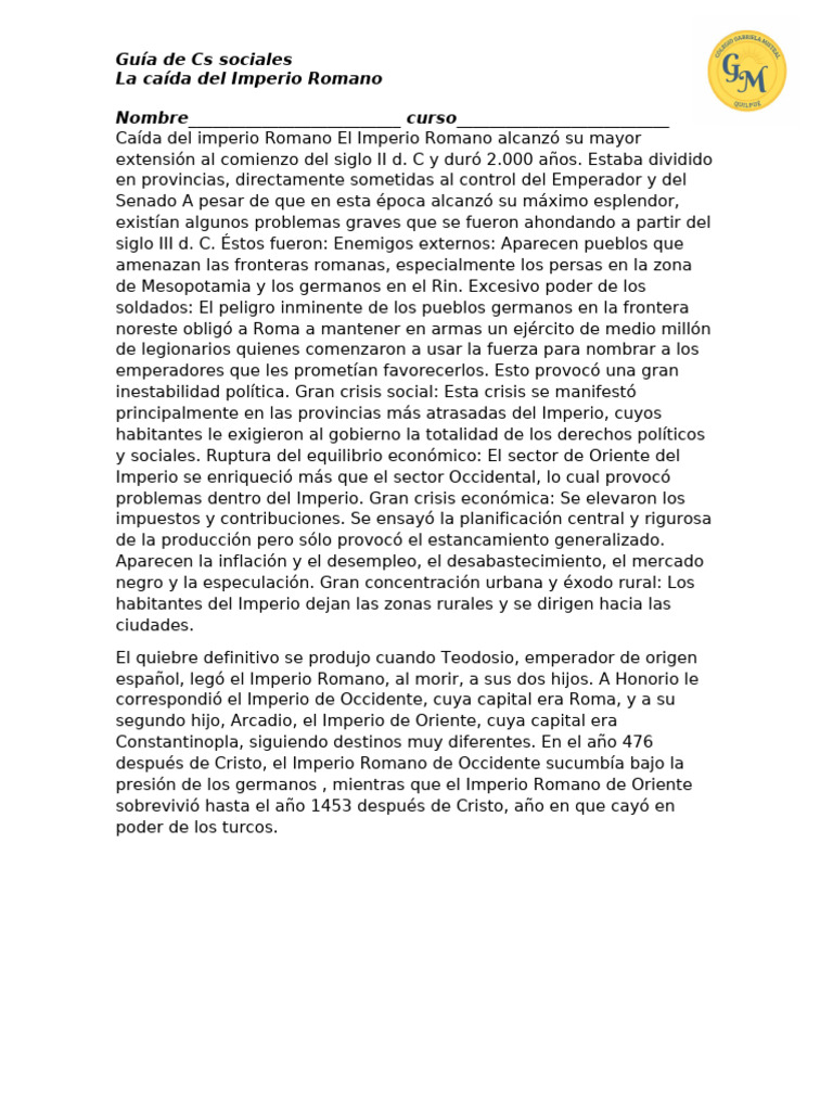 Causas de la Caída del Imperio Romano | PDF