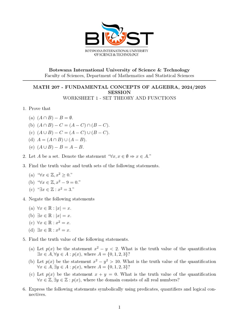 Math207_wrksheet1 | PDF | Mathematical Logic | Mathematics