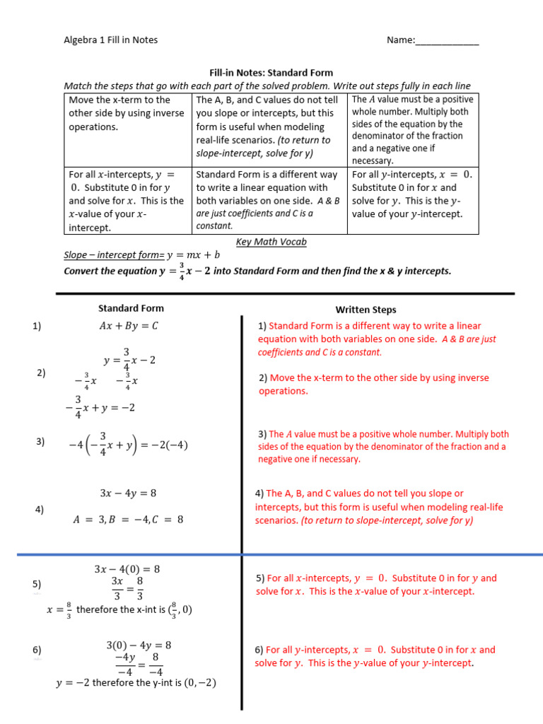 A1.U3.L5 NTS KEY Standard Form | PDF | Equations | Elementary Mathematics