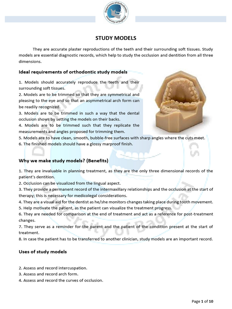 Study models | PDF | Orthodontics | Tooth