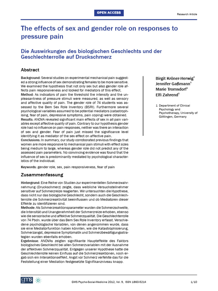 Effects of Pressure Pain On Sex and Gender | PDF | Pain | Gender