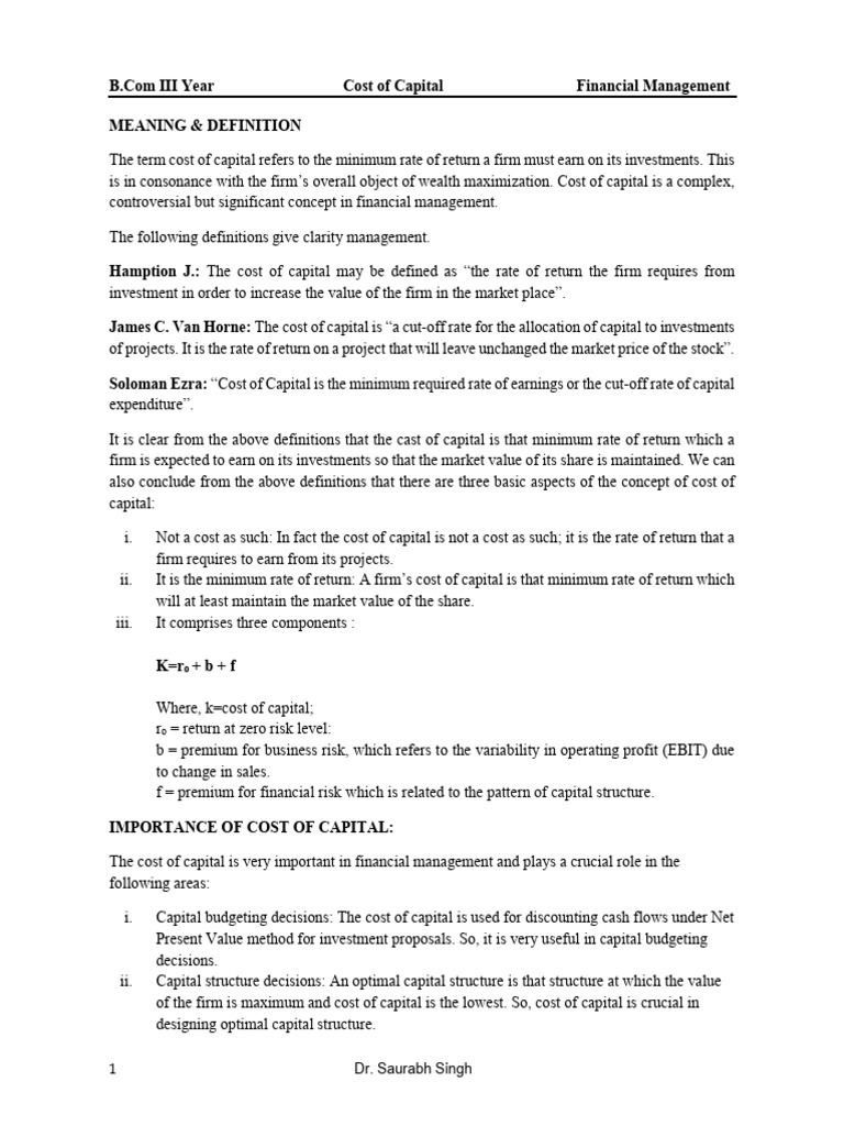 Cost of Capital Notes | PDF | Cost Of Capital | Dividend