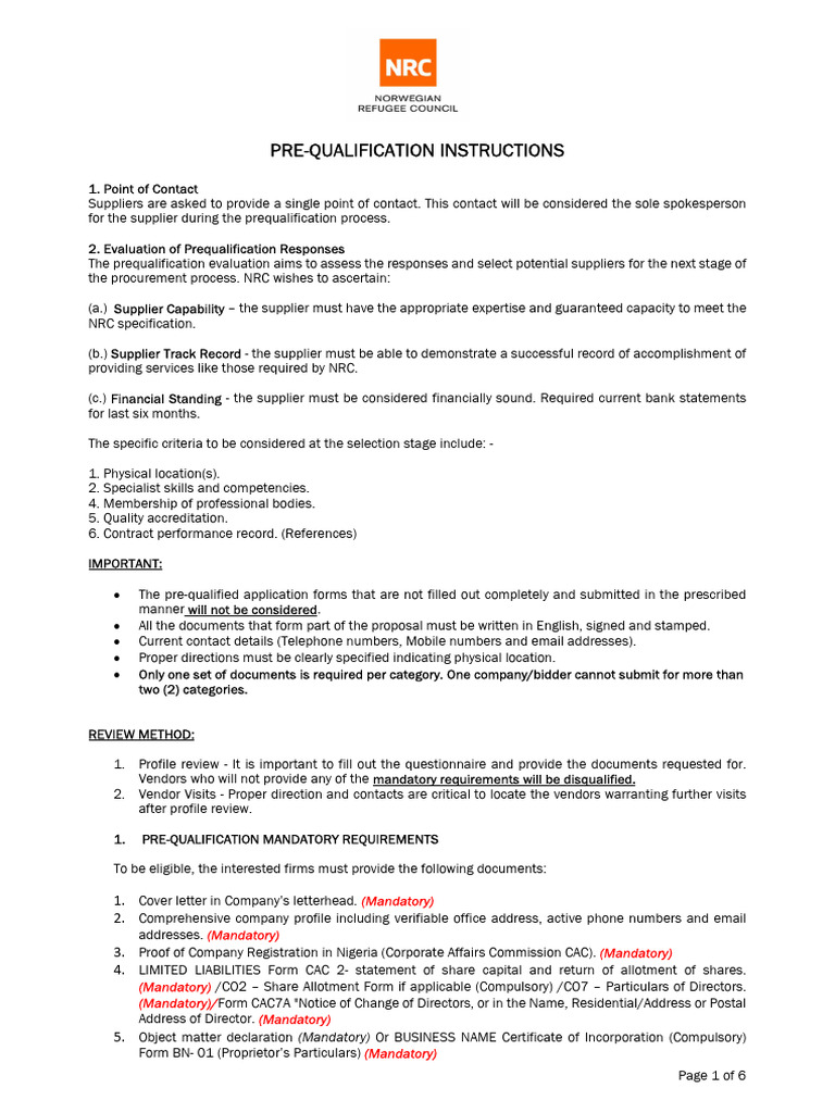 NRC Supplier Pre-Qualification Guide | PDF | Bankruptcy | Business