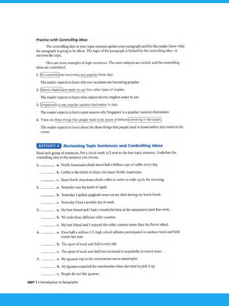 P 10 Reviewing Topic Sentences and Controlling Ideas | PDF