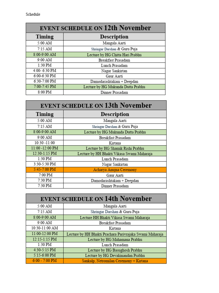 Final Festival Schedule 2025 | PDF | Bhakti Movement | Hindu Worship