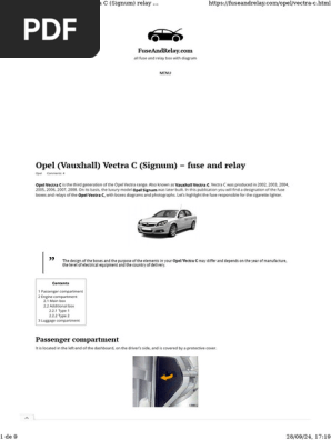 Opel Vectra C Fuse Box Diagrams | PDF | Trunk (Car)