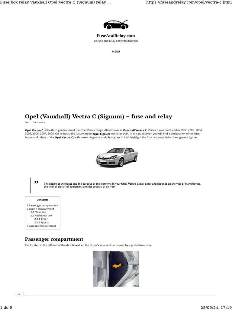 vauxhall vectra cigarette lighter fuse Opel Vectra C Fuse Box Diagrams | PDF | Trunk (Car)