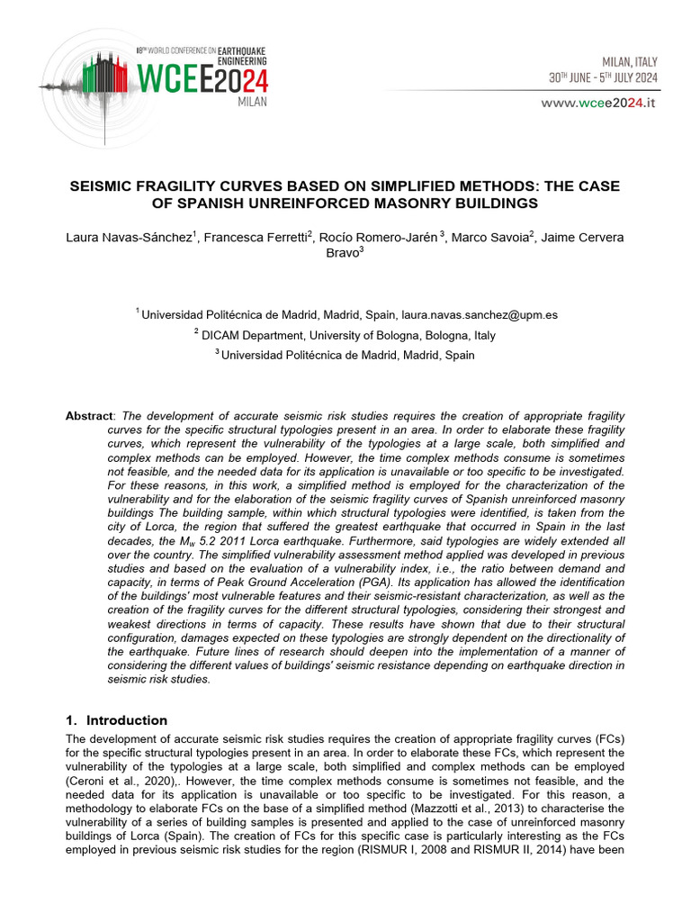 Seismic Fragility of Spanish Masonry Buildings | PDF | Regression ...