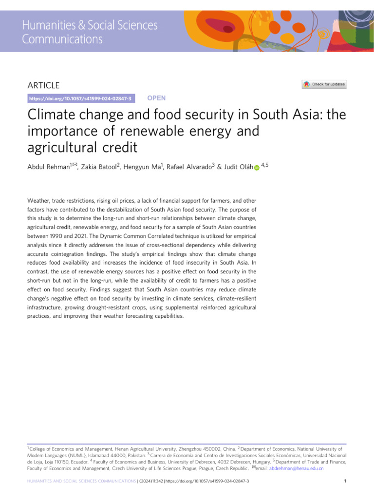 Climate Change and Food Security in South Asia - The Importance of ...