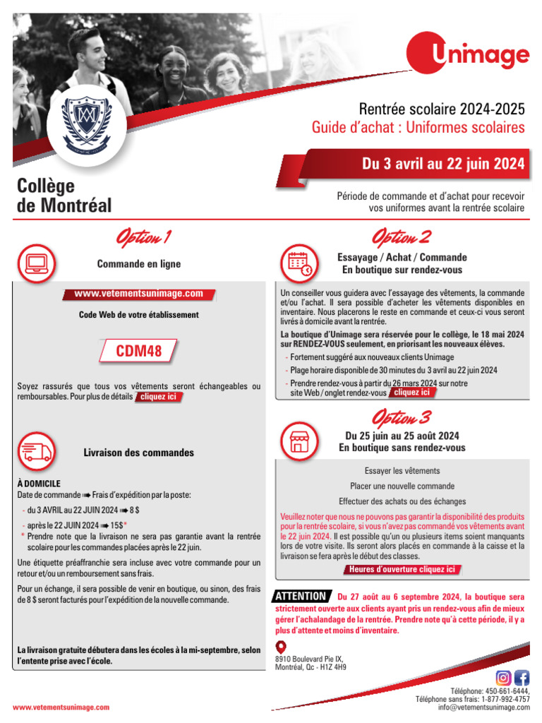 Uniformes scolaires : Commande 2024-2025 | PDF