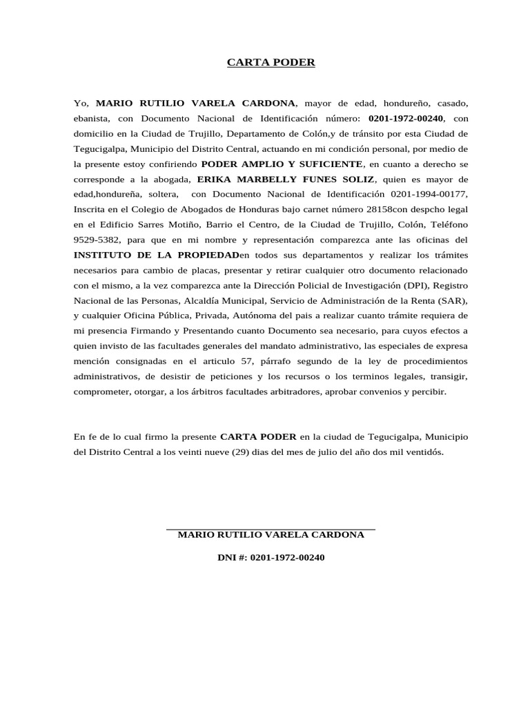 Carta Poder para Trámites Legales | PDF