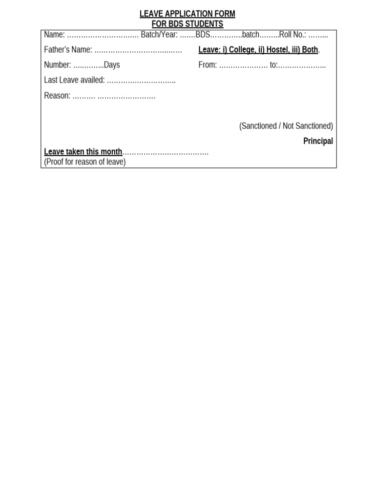 BDS Students Leave Application Form | PDF