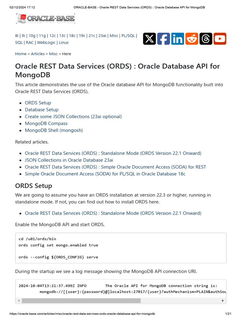 ORACLE-BASE - Oracle REST Data Services (ORDS) - Oracle Database API ...